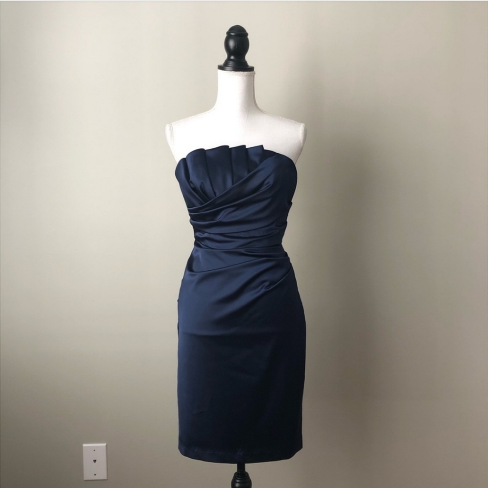 DAVID'S BRIDAL | Navy Blue Satin Strapless Dress